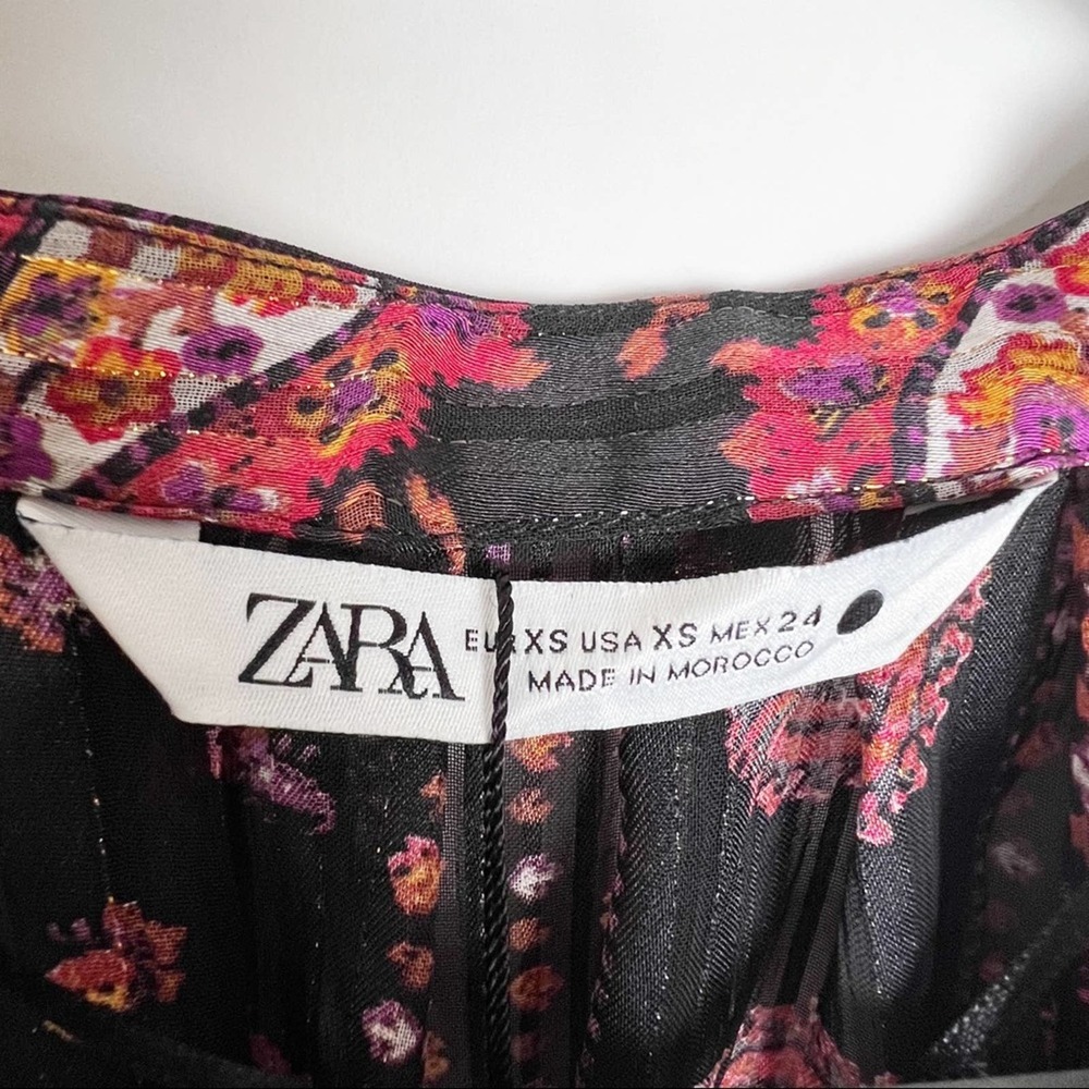 New Zara Paisley Blousy Mini Dress XS Balloon Sleeves Black - Picture 6 of 8